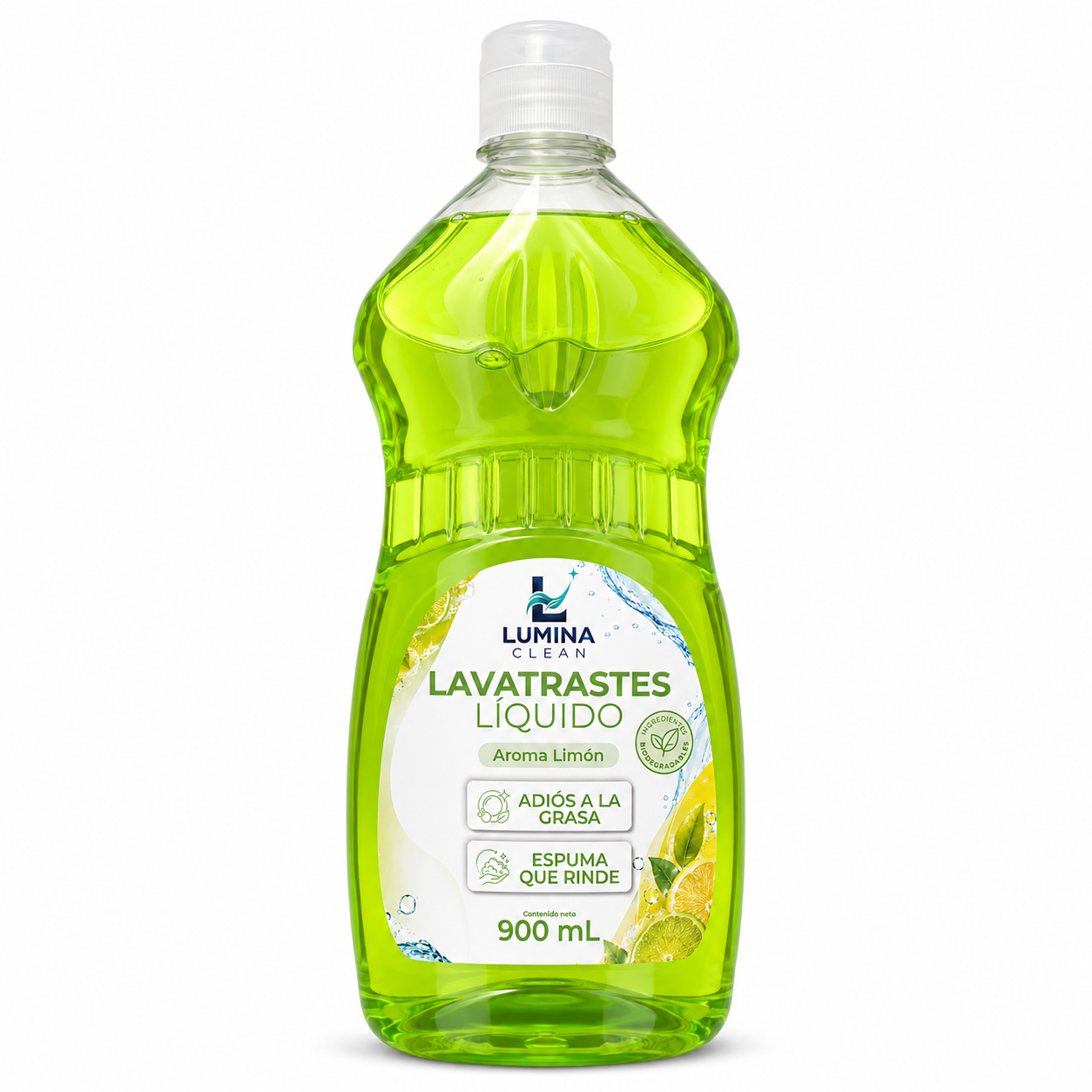 Lavatrastes líquido Lumina Clean, aroma limón, presentación de novecientos mililitros